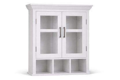 Simpli Home Avington 23 6 in W x 30 in H Double Door Bathroom Storage Wall Cabinet with Cubbies in Pure White