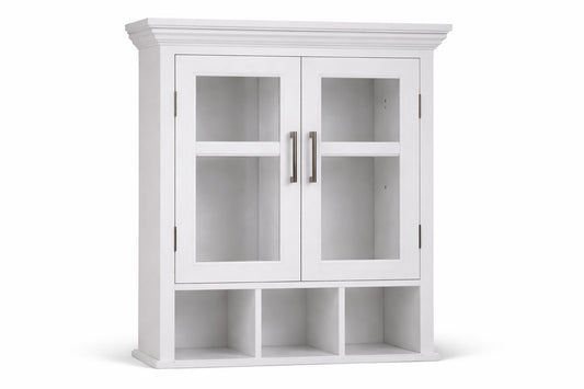 Simpli Home Avington 23 6 in W x 30 in H Double Door Bathroom Storage Wall Cabinet with Cubbies in Pure White