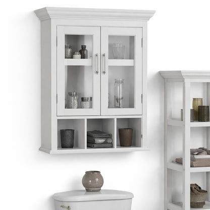 Simpli Home Avington 23 6 in W x 30 in H Double Door Bathroom Storage Wall Cabinet with Cubbies in Pure White