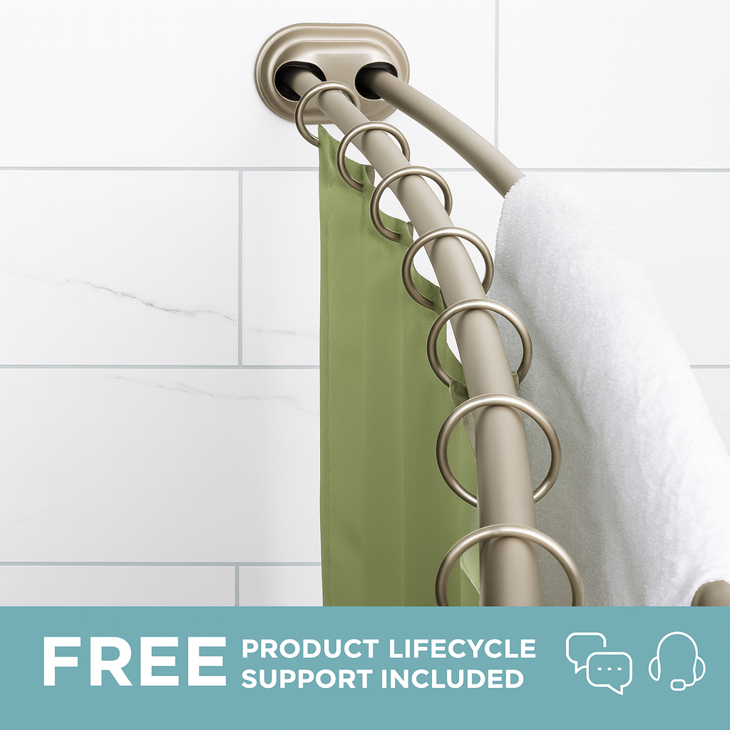 Zenna Home Rustproof 72 in High Grade Stainless Steel Dual Mount Double Curved Shower Rod in Brushed Nickel
