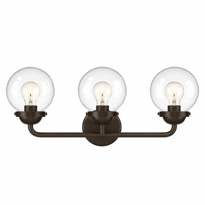 Designers Fountain Knoll 24 in 3 Light Oil Rubbed Bronze Retro Vanity Light with Clear Glass Shades for Bathrooms 95903 ORB