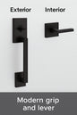 San Clemente Matte Black Door Handleset with Halifax Square Door Handle with Microban Antimicrobial Technology 815SCEXHFLSQT514RBP