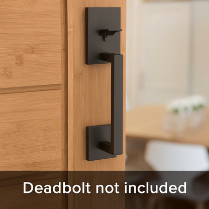 San Clemente Matte Black Door Handleset with Halifax Square Door Handle with Microban Antimicrobial Technology 815SCEXHFLSQT514RBP