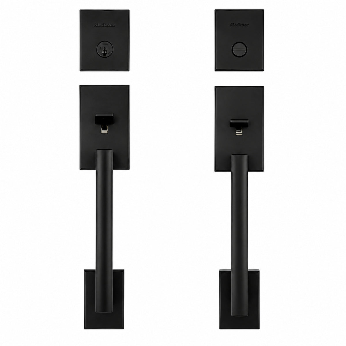 San Clemente Matte Black Keyed Entry Door Handleset and Non-Functioning Door Handleset for Front Exterior Double Doors