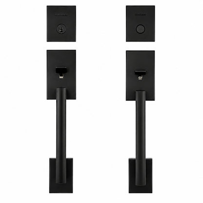 San Clemente Matte Black Keyed Entry Door Handleset and Non-Functioning Door Handleset for Front Exterior Double Doors