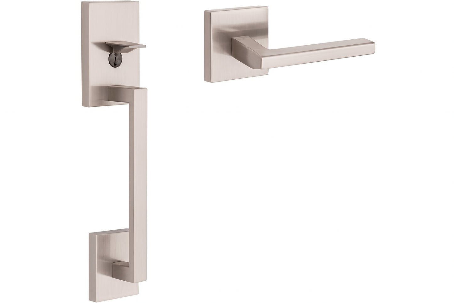 Kwikset San Clemente Satin Nickel Door Handleset with Halifax Square Door Handle with Microban Antimicrobial Technology