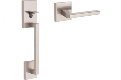 Kwikset San Clemente Satin Nickel Door Handleset with Halifax Square Door Handle with Microban Antimicrobial Technology
