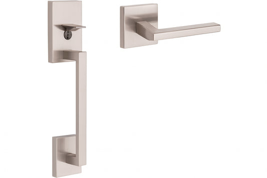 Kwikset San Clemente Satin Nickel Door Handleset with Halifax Square Door Handle with Microban Antimicrobial Technology