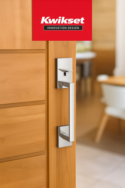 Kwikset San Clemente Satin Nickel Door Handleset with Halifax Square Door Handle with Microban Antimicrobial Technology