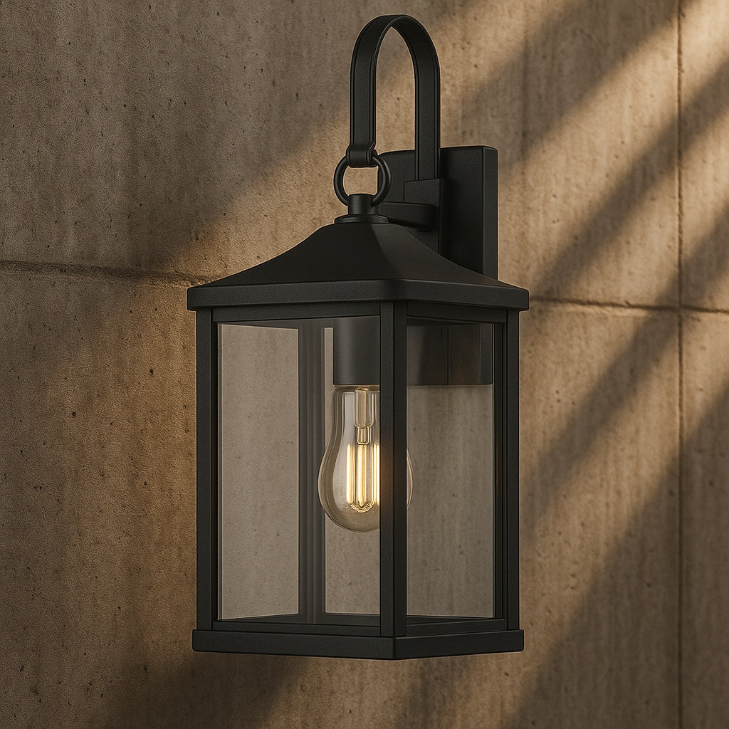 Progress Lighting Park Court 26 in. 1-Light Textured Black Traditional Outdoor Wall Lantern with Clear Seeded Glass