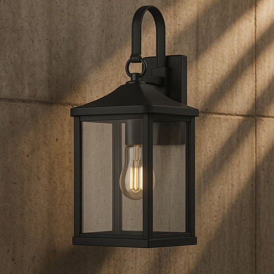 Progress Lighting Park Court 26 in. 1-Light Textured Black Traditional Outdoor Wall Lantern with Clear Seeded Glass