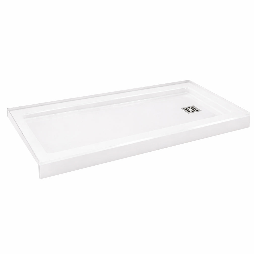 Bootz Industries Aloha ShowerCast 60 in L x 32 in W Alcove Shower Pan Base in White with Square Chrome Right Drain