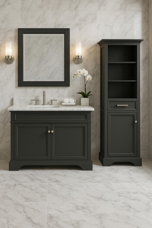 Home Decorators Collection Windlowe 24 in. W x 32 in. H Rectangular Wood Framed Wall Bathroom Vanity Mirror in Gray
