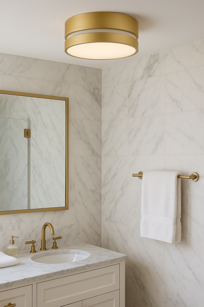 Globe Electric Aurora 2-Light Flush Mount Ceiling Light, Soft Gold, Inner Frosted Shade