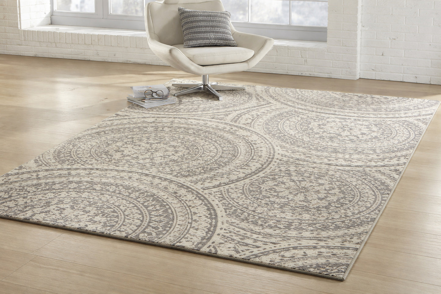 Stylewell Spiral Medallion 7 Ft X 9 Ft Gray Geometric Area Rug
