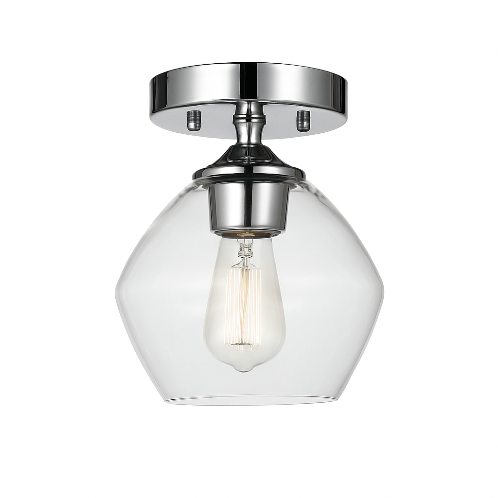 Globe Electric Harrow 1 Light Chrome Semi Flush Mount Ceiling Light with Clear Glass Shade 60875/312406931 58219608753 Globe Electric