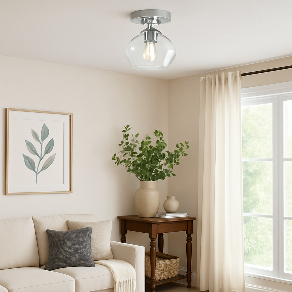 Globe Electric Harrow 1 Light Chrome Semi Flush Mount Ceiling Light with Clear Glass Shade 60875/312406931 58219608753 Globe Electric