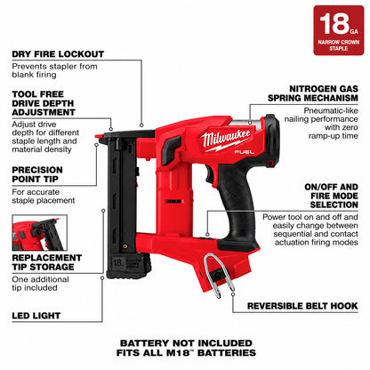 Milwaukee M18 FUEL 18 Volt Lithium Ion Brushless Cordless 18 Gauge 1 4 in Narrow Crown Stapler Tool Only 2749 20