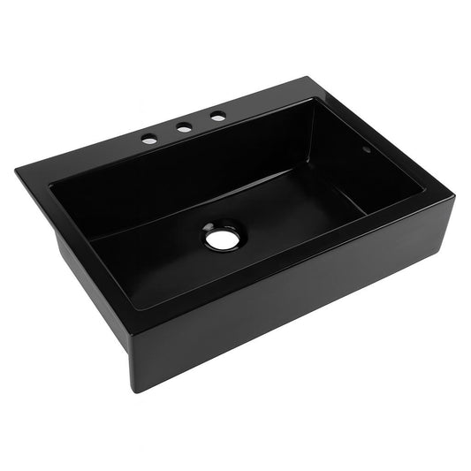 Josephine 34 in 3 Hole Quick Fit Farmhouse Apron Front Drop in Single Bowl Matte Black Fireclay Kitchen Sink SK450 34FC mb