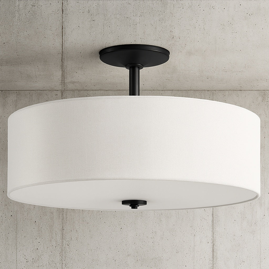 Inspire Collection 18 in Graphite 3 Light Transitional Bedroom Ceiling Light Drum Semi Flush Mount P350167 143