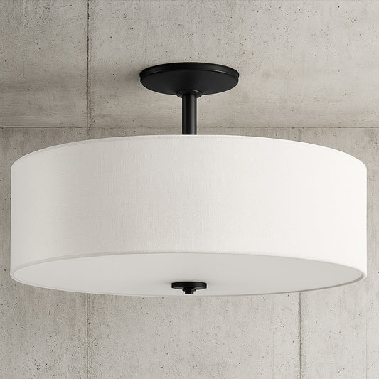 Inspire Collection 18 in Graphite 3 Light Transitional Bedroom Ceiling Light Drum Semi Flush Mount P350167 143