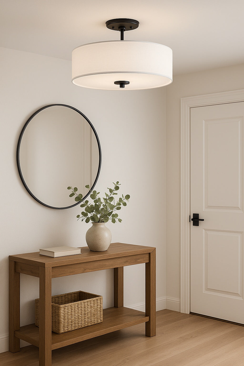 Inspire Collection 18 in Graphite 3 Light Transitional Bedroom Ceiling Light Drum Semi Flush Mount P350167 143