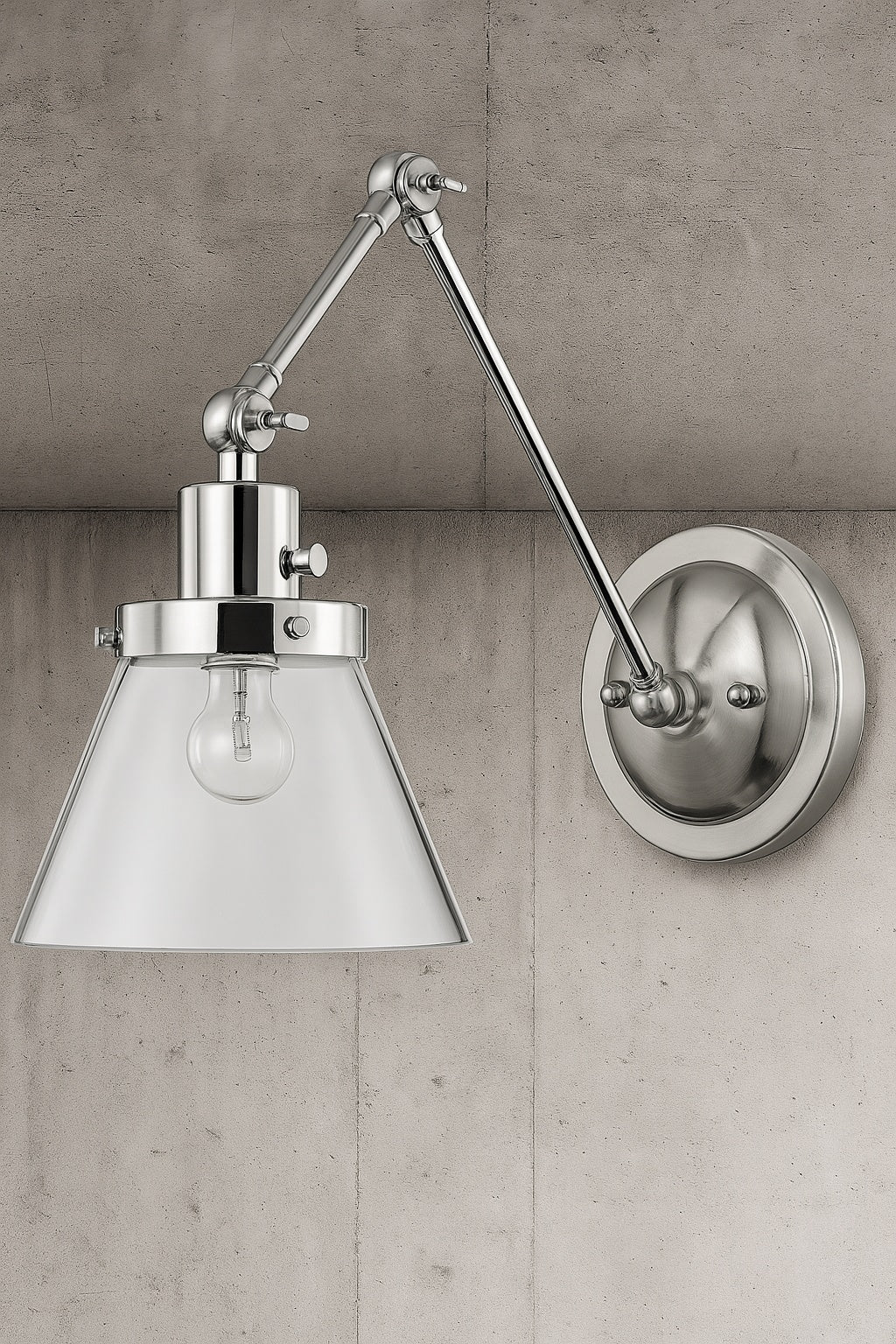 Hinton Collection 1 Light Brushed Nickel Clear Seeded Glass Swing Arm Adjustable Coastal Farmhouse Wall Light Sconce P710094 009