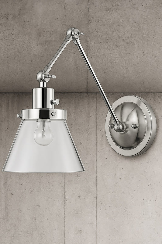 Hinton Collection 1 Light Brushed Nickel Clear Seeded Glass Swing Arm Adjustable Coastal Farmhouse Wall Light Sconce P710094 009