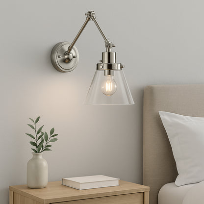 Hinton Collection 1 Light Brushed Nickel Clear Seeded Glass Swing Arm Adjustable Coastal Farmhouse Wall Light Sconce P710094 009