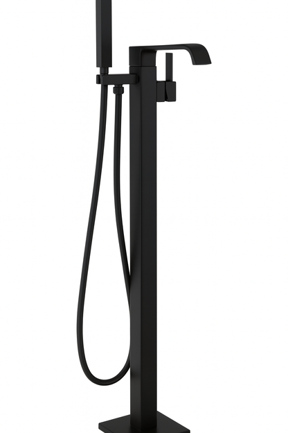 AKDY 1-Handle Freestanding Floor Mount Tub Faucet Bathtub Filler with Hand Shower in Matte Black