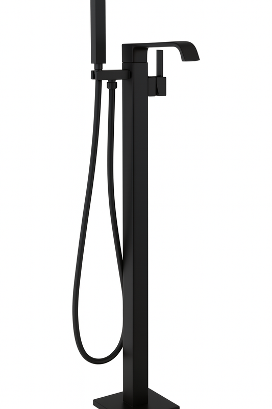 AKDY 1-Handle Freestanding Floor Mount Tub Faucet Bathtub Filler with Hand Shower in Matte Black