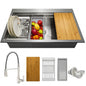 AKDY Handmade All in One Topmount Stainless Steel 33 in x 22 in Single Bowl Kitchen Sink w Spring Neck Faucet Accessory
