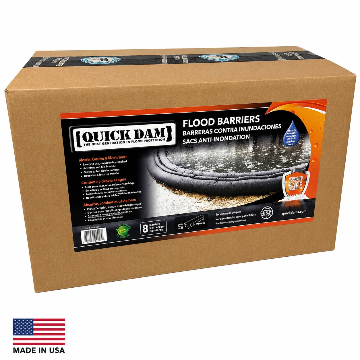 Quick Dam Water Activated 10 ft Flood Barrier 8 Pack