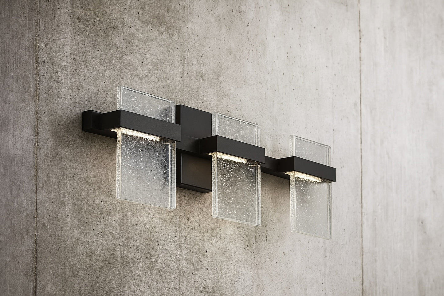 Madrona 22 75 in W x 7 12 in H 3 Light Black Integrated LED Bathroom Vanity Light with Clear Seedy Acrylic Shades 204486A