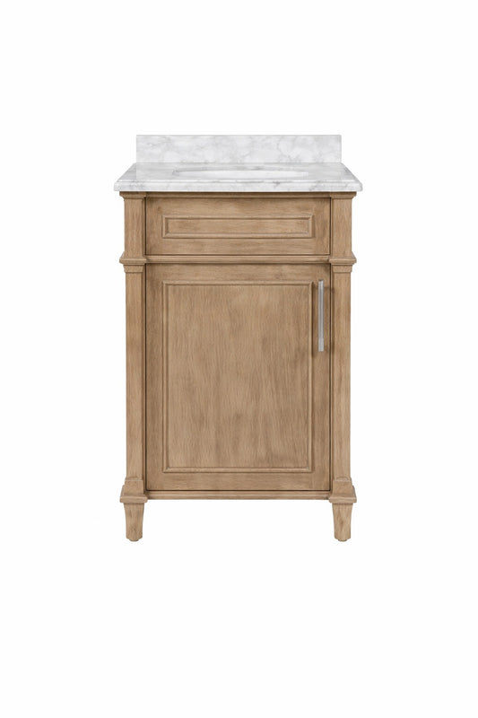 Home Decorators Collection Aberdeen 24 in Single Sink Antique Oak Bath Vanity with Carrara Marble Top Assembled Aberdeen