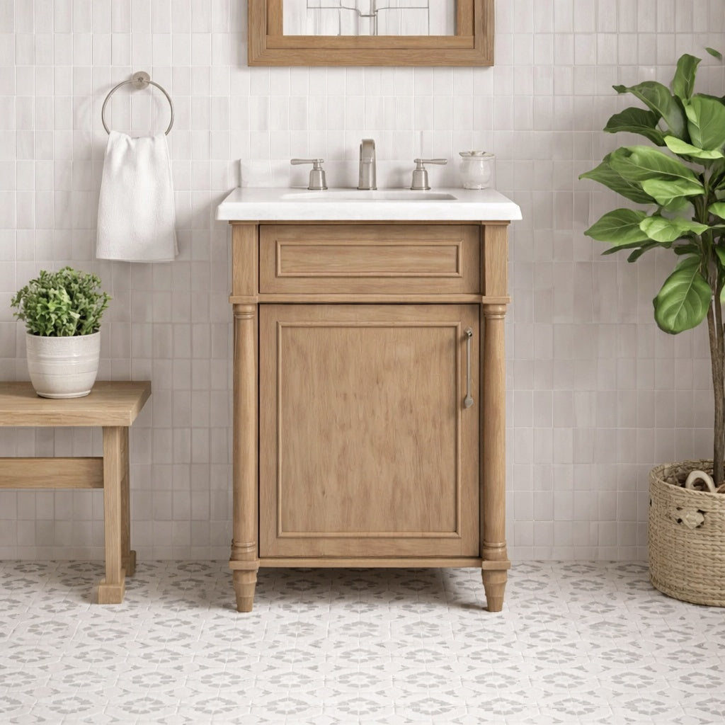 Home Decorators Collection Aberdeen 24 in Single Sink Antique Oak Bath Vanity with Carrara Marble Top Assembled Aberdeen