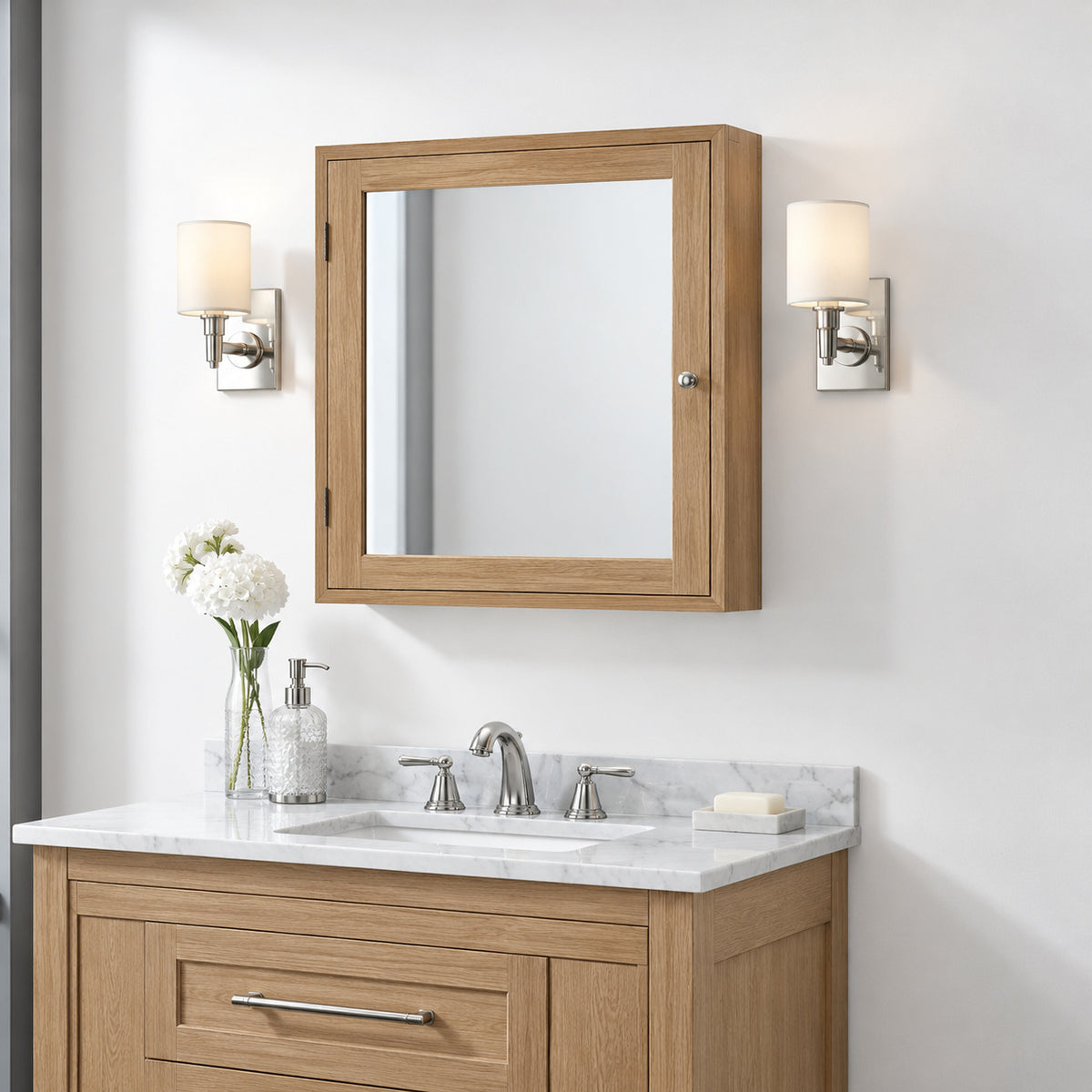 Home Decorators Collection Aberdeen 24 in W x 8 in D x 27 in H Rectangular Surface Mount Antique Oak Medicine Cabinet with Mirror Aberdeen MC AO