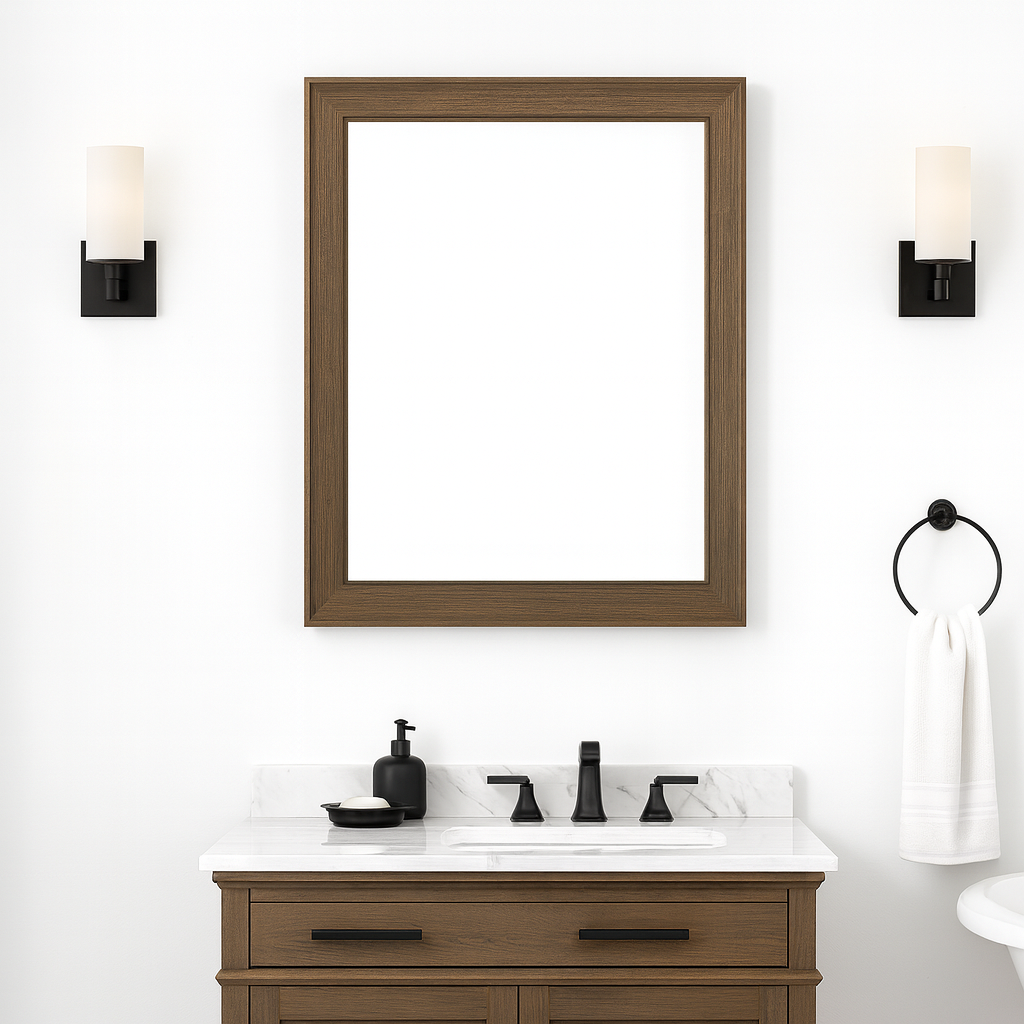 Home Decorators Collection Sonoma 28 in. W x 36 in. H Rectangular Framed Wall Mount Bathroom Vanity Mirror in Almond Latte