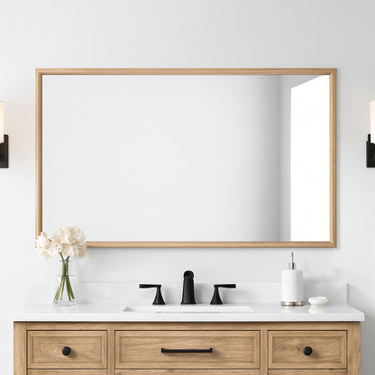 Home Decorators Collection Melpark 48 in. W x 30 in. H Rectangular Framed Wall Mount Bathroom Vanity Mirror in Antique Oak