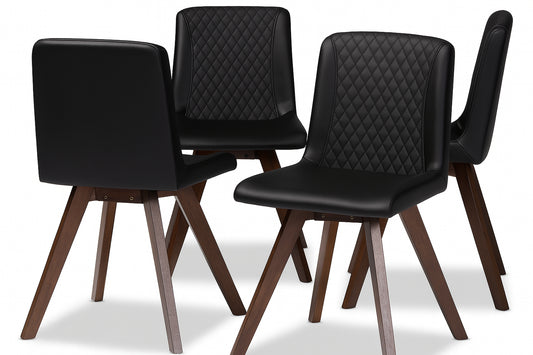 Pernille Black and Walnut Faux Leather Dining Chair (Set of 4)