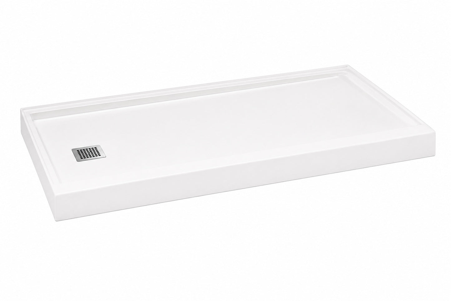 Bootz Industries Aloha ShowerCast 60 in L x 30 in W Alcove Shower Pan Base in White with Square Chrome Left Drain