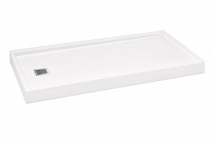 Bootz Industries Aloha ShowerCast 60 in L x 30 in W Alcove Shower Pan Base in White with Square Chrome Left Drain