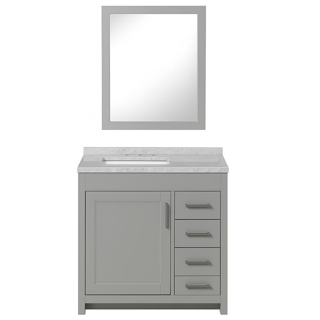 Westcourt 37 in. W x 19 in. D x 38 in. H Single Sink Bath Vanity in Sterling Gray with Silver Ash Solid Surface Top