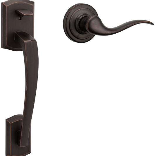Prescott Door Handleset Only with Tustin Door Handle in Venetian Bronze 815PTHXTNL11PRBP