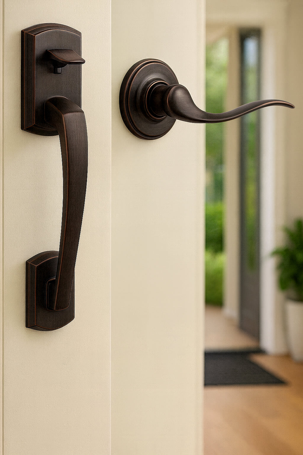 Prescott Door Handleset Only with Tustin Door Handle in Venetian Bronze 815PTHXTNL11PRBP