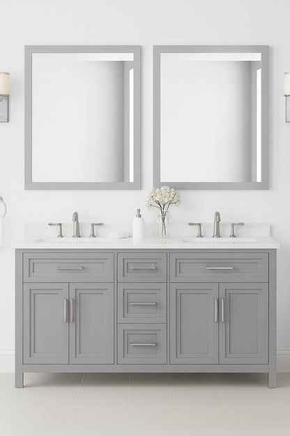Mayfield 28 in. W x 36 in. H Rectangular Framed Wall Bathroom Vanity Mirror in American Gray