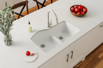 Quartz Classic 33 in Undermount Offset 60 40 Double Bowl White Granite Quartz Composite Kitchen Sink Only ELGHU3322RWH0