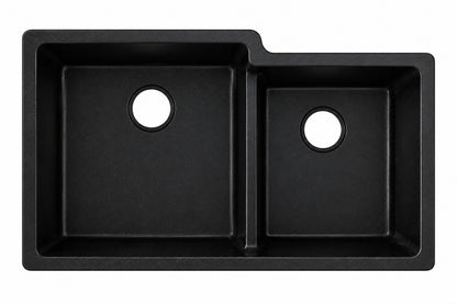Elkay Quartz Classic 33 in Undermount Offset 60 40 Double Bowl Black Granite Quartz Composite Kitchen Sink Only ELGULBO3322BK0