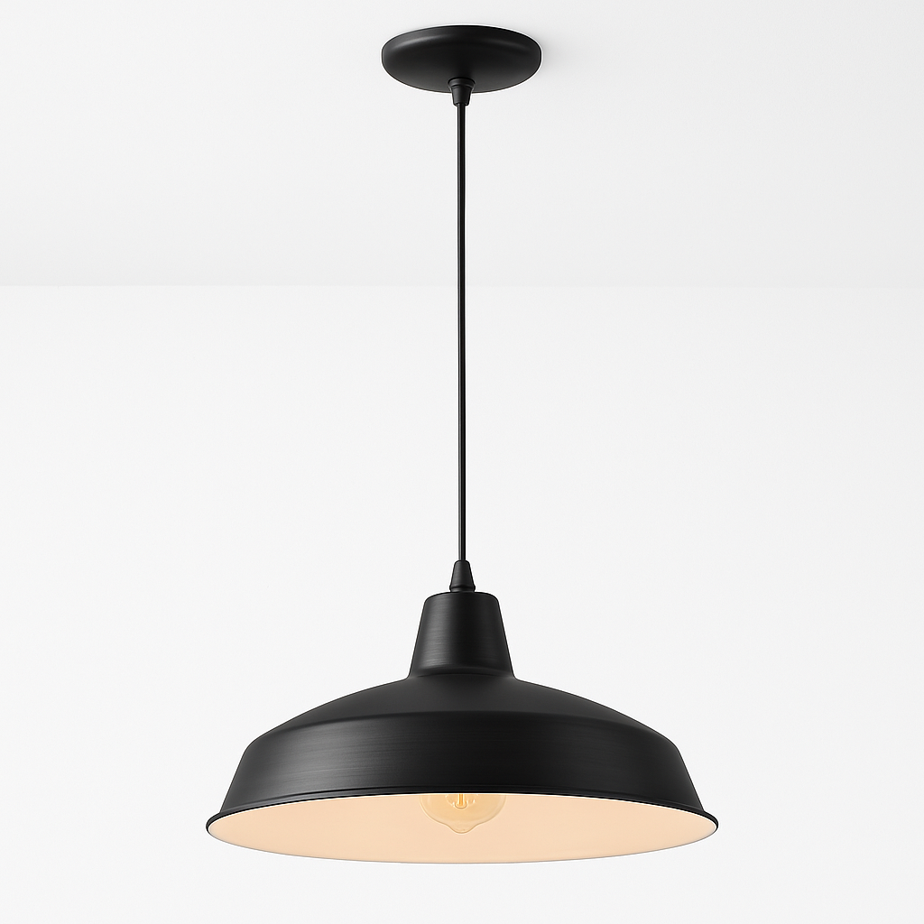 Hampton Bay 1 Light Black Warehouse Pendant Hanging Light with Metal Shade AF 1032R BK/313213138 6940500320311 Hampton Bay