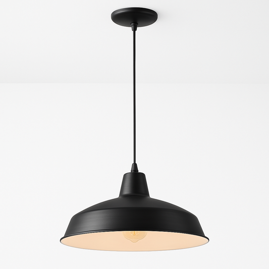 Hampton Bay 1 Light Black Warehouse Pendant Hanging Light with Metal Shade AF 1032R BK/313213138 6940500320311 Hampton Bay